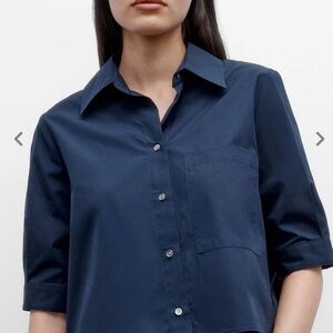TWP Navy Button-Front Rolled-up Short Sleeve Shirt